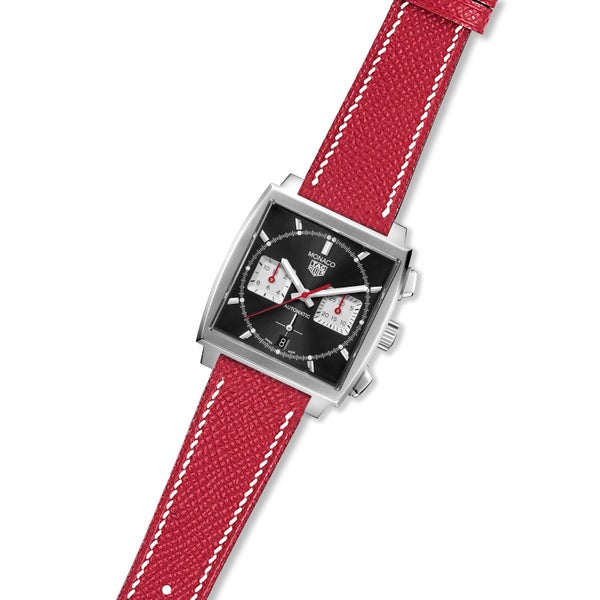 Epsom Leather Watch Band for TAG Heuer Monaco - Quick-Release - Black (2439) Carousel 11