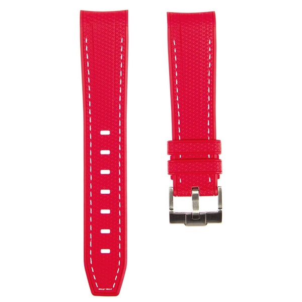 Textured Curved End Rubber Watch Strap - Navy with White Stitch (2405) Carousel 1