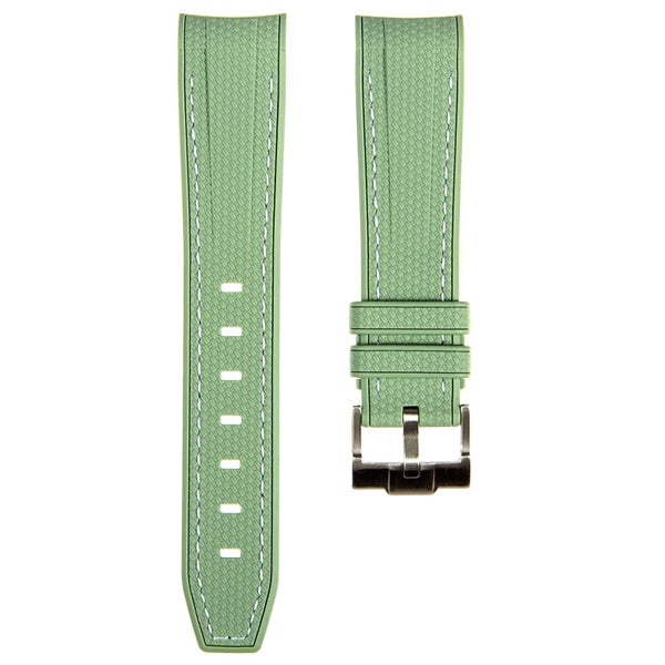 Textured Curved End Rubber Watch Strap - Navy with White Stitch (2405) Carousel 1