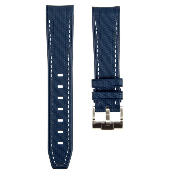 Textured Curved End Rubber Watch Strap - Navy with White Stitch (2405) Carousel 2