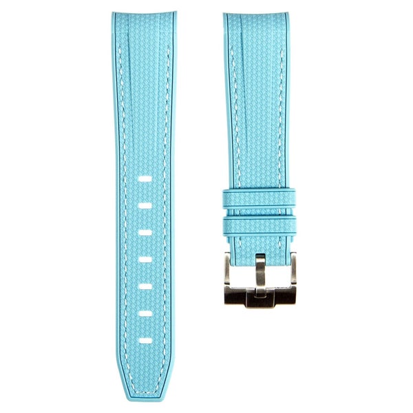 Textured Curved End Rubber Watch Strap - Navy with White Stitch (2405) Carousel 1
