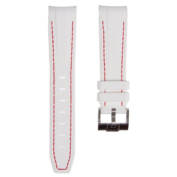 Textured Curved End Rubber Watch Strap - Navy with White Stitch (2405) Carousel 1