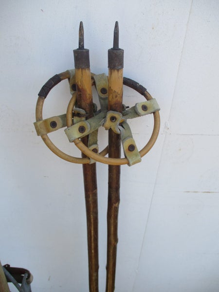 SH 264 - Kids Vintage Pair Skis - Made of Wood Metal and Leather Great Look Carousel 2