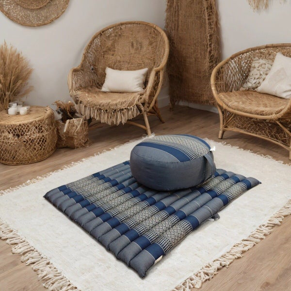 [MANGO TREES] Foldable Zafu&Zabuton Meditation Cushion Set GreyBlue Carousel 1