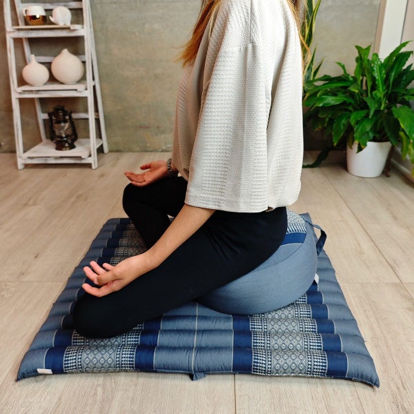 [MANGO TREES] Foldable Zafu&Zabuton Meditation Cushion Set GreyBlue Carousel 2