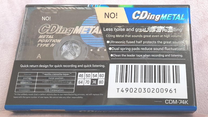 TDK CDing Metal 74 min Type IV Blank Audio Cassette Tape (new/sealed) Carousel 3