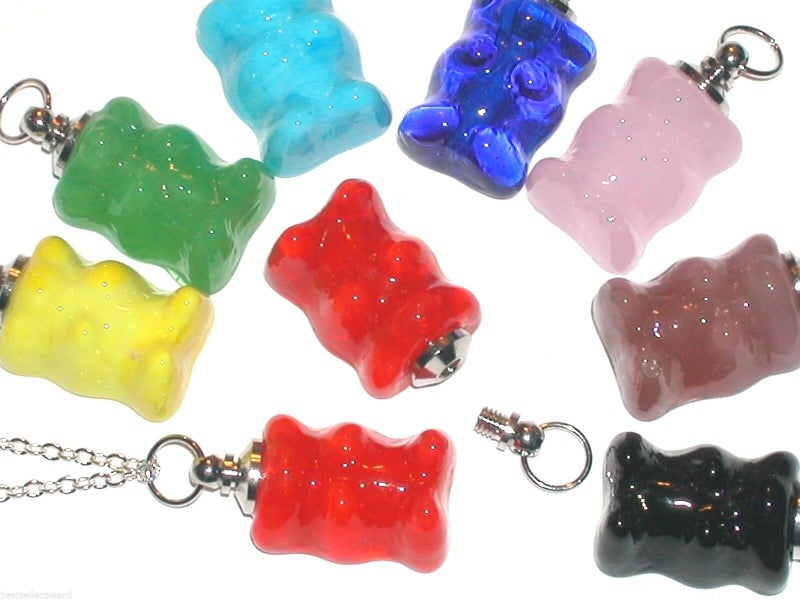 1pc Small Murano Glass Gummi Bear BOTTLE gummy vial necklace pendant Carousel 1