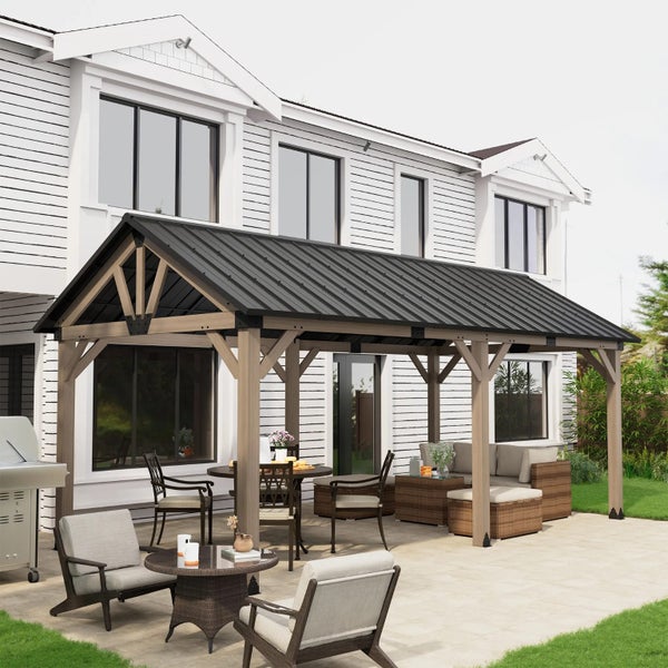5710 L x 3360 W x 2950 H Outdoor Patio Cedar Wood Gazebo Pitched Roof Hard Top B Carousel 1