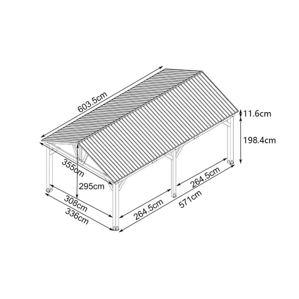 5710 L x 3360 W x 2950 H Outdoor Patio Cedar Wood Gazebo Pitched Roof Hard Top B Carousel 16