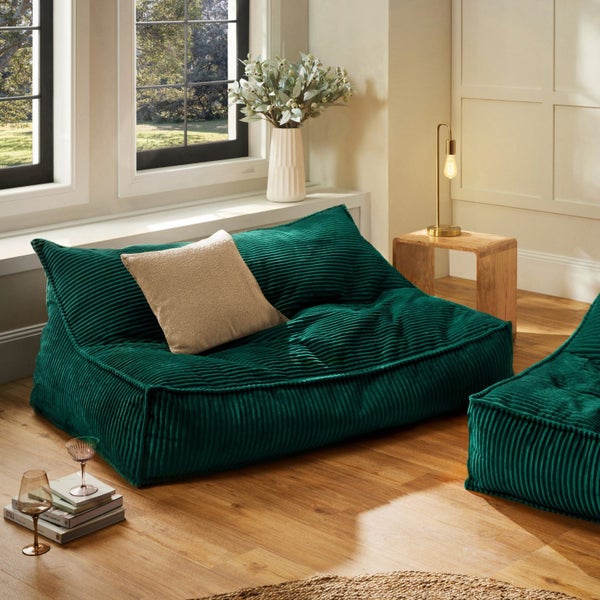 Cadence & Co. Wilde Ribbed Luxe Fleece Double Sofa Bean Bag Lounge Cover Emerald Carousel 1
