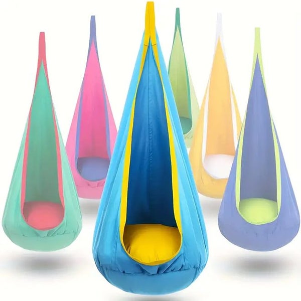 1pc Cozy Hanging indoor swing with Inflatable Pillow - Light Blue Carousel 1