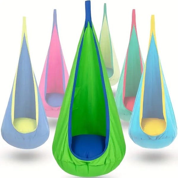1pc Cozy Hanging Hammock indoor swing with Inflatable Pillow - Dark Green Carousel 1