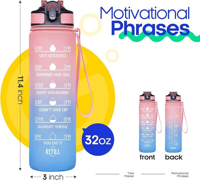 NEW 1L|Leakproof BPA-Free Water Bottle with Time Marker and Straw Perfect Carousel 4