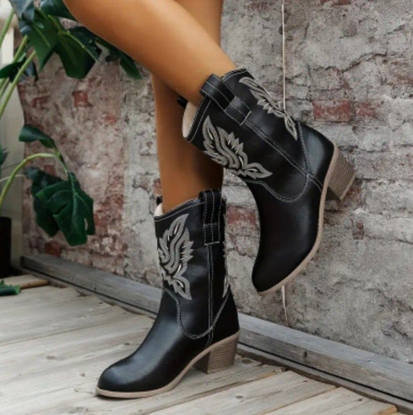~ SALE Women Sz 8.5 True to size Black PU Leather Western Cowboy Outback Boots Carousel 2