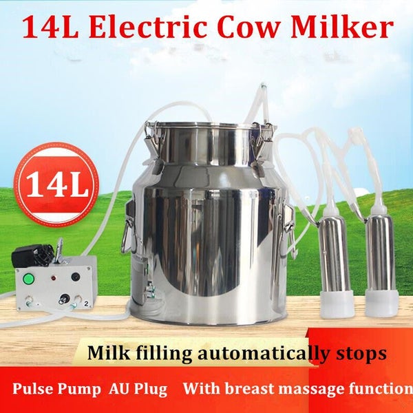 14L Pulse Pump Electric Milking Machine Stainless Steel Bucket Cattle Cow Milker Carousel 1