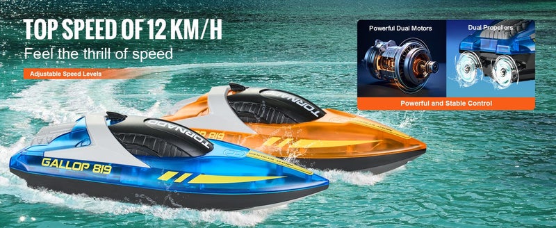 RC Boat for Kids,Remote Control Boat,Racing Boat with LED Light & 4 Recharge Carousel 2