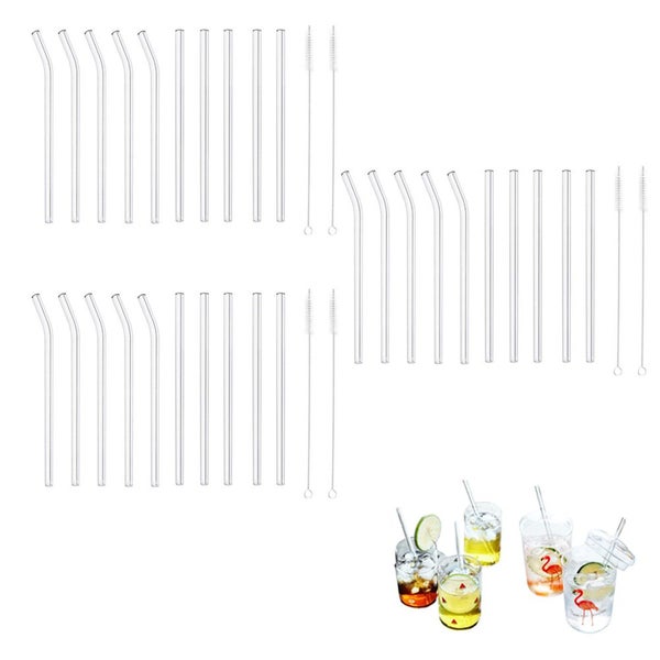 3 Sets Glass Drinking Straws Reusable Transparent Straight or Bent Straws Set wi Carousel 1