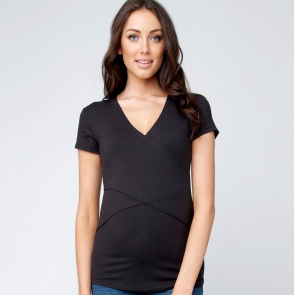 Ripe Maternity Embrace Nursing Tshirt Feeding Pregnancy Top White Black Carousel 2