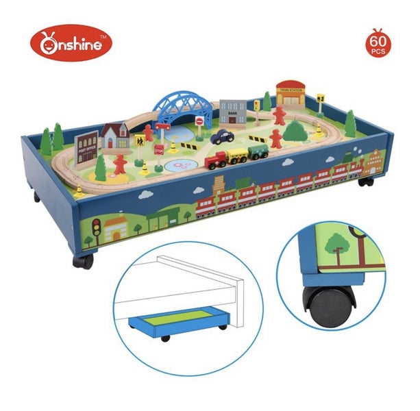 under bed wooden train table set Carousel 1