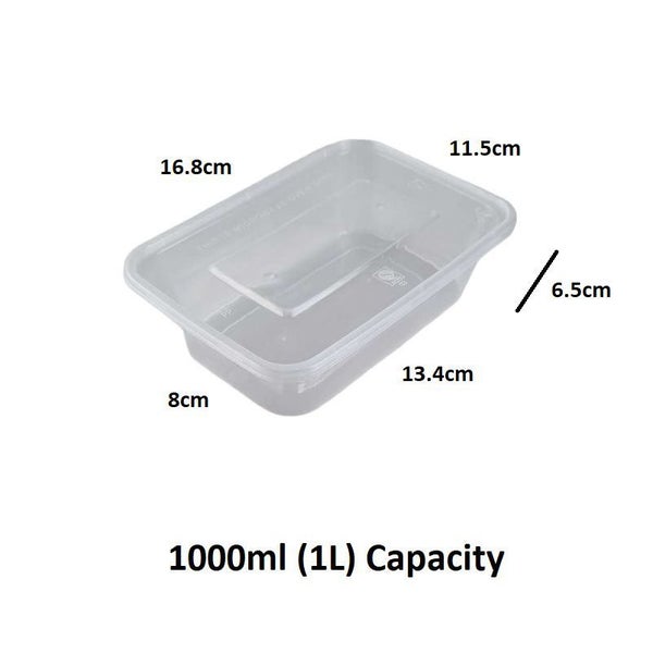 25 X 1000ml Clear Plastic Reusable Food Lunch Snack Containers With Lids Carousel 2