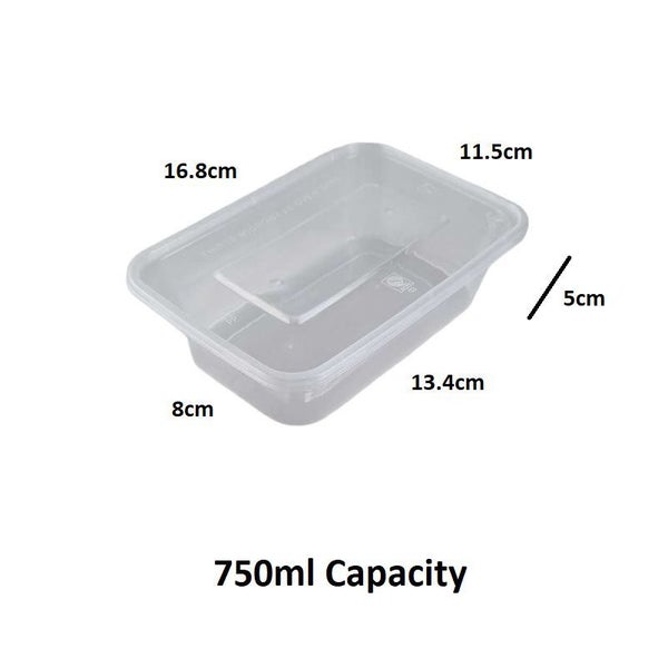 100 X 750ml Clear Plastic Reusable Food Lunch Snack Containers With Lids Carousel 2