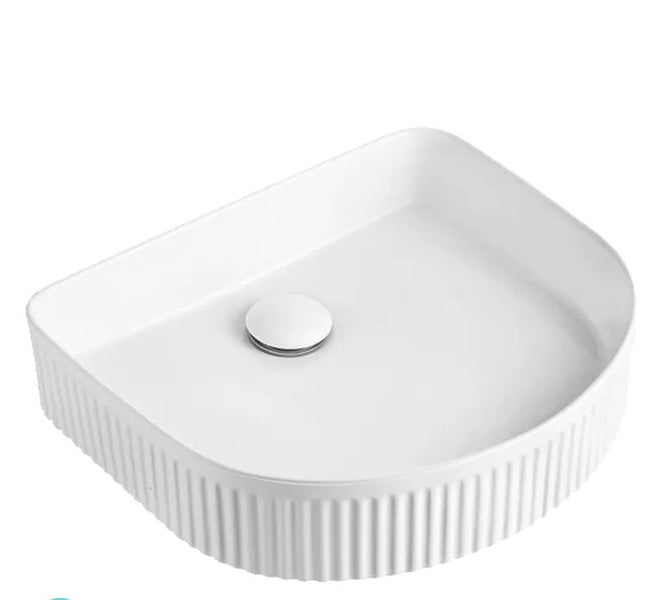 Linea Arch 415mm Fluted Soft Square Vessel Basin – Gloss White Carousel 1