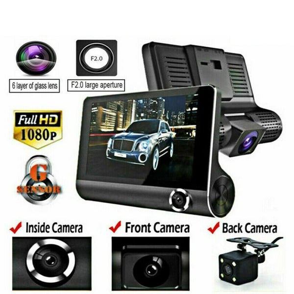 1080P Car DVR 4" 3 Lens Dash Cam Front and Rear Video Recorder Camera G-sensor T Carousel 1