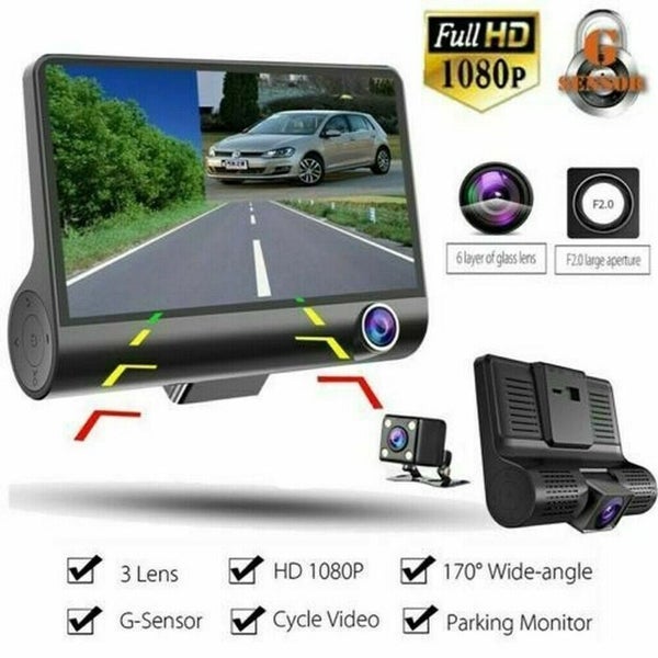 1080P Car DVR 4" 3 Lens Dash Cam Front and Rear Video Recorder Camera G-sensor T Carousel 2