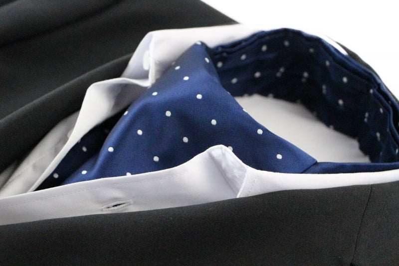 Mens Navy & Silver Small Polka Dot Cravat Carousel 1