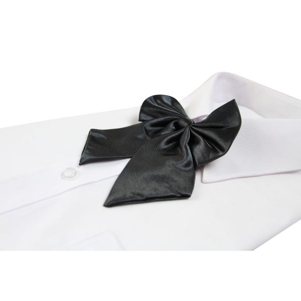 Womens Plain Black Shirt Collar Bow Tie Carousel 1
