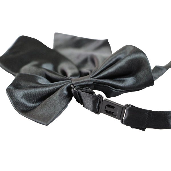 Womens Plain Black Shirt Collar Bow Tie Carousel 3