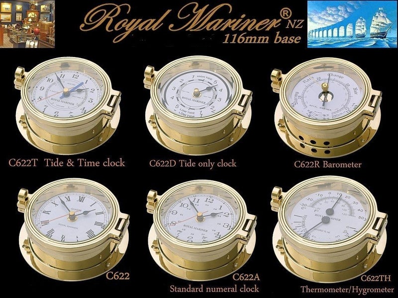 Time and tide clock + barometer + thermo/hygro 116mm SOLIDbrass Royal Mariner®NZ Carousel 8