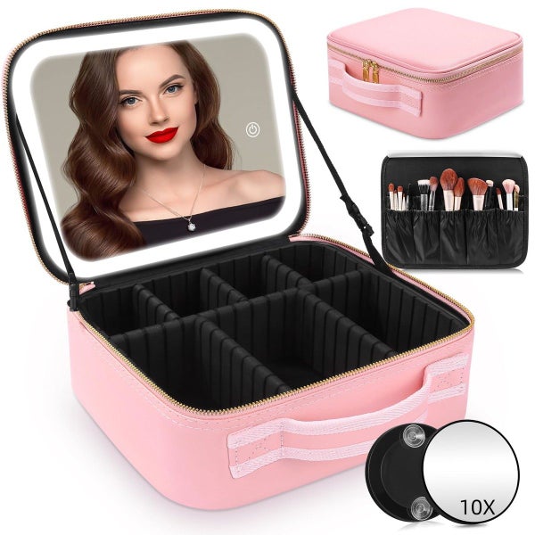 Makeup Bag Mirror LED Lighted Travel Makeup Train Case Cosmetic Bag Organizer Mi Carousel 1