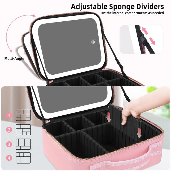 Makeup Bag Mirror LED Lighted Travel Makeup Train Case Cosmetic Bag Organizer Mi Carousel 6