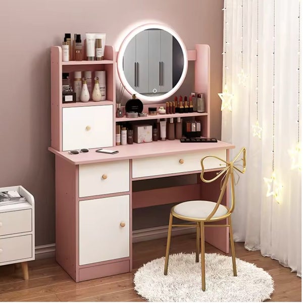 Bedroom Dressing Tables Modern Simple Makeup Cabinet with LED Mirror 800mm Carousel 3