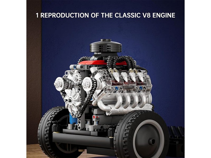 Mould King Mini V8 Engine Kits That Runs, Build Your Own Visible Car Motor Carousel 2