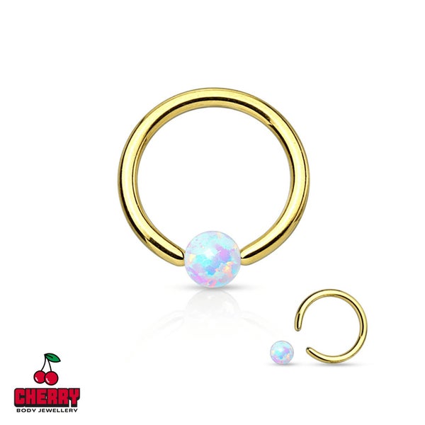 Titanium IP Gold White Opal Ball Captive Bead Ring 16g | Helix Daith Snug Carousel 1