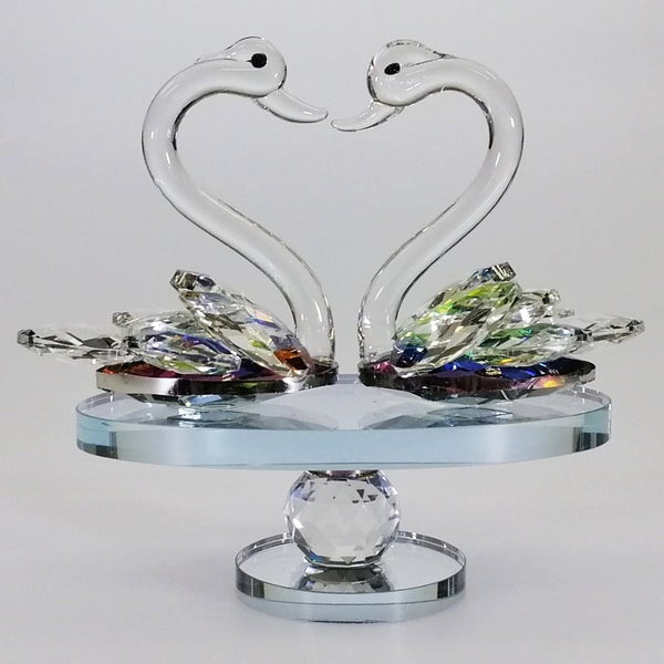 Iridescent Cut Glass Swans on Turnable Mirror Base63613781288195110