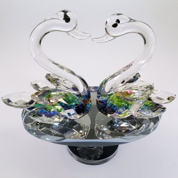 Iridescent Cut Glass Swans on Turnable Mirror Base63613781288195111