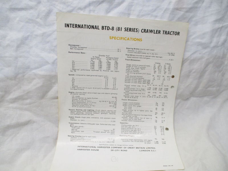 Old Advertising International Crawler BTD-8 Series - Pamplet Carousel 2