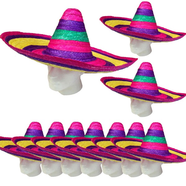 100x Mexican SOMBRERO Fancy Dress Straw Party Costume Hat Cap Spanish BULK Carousel 1