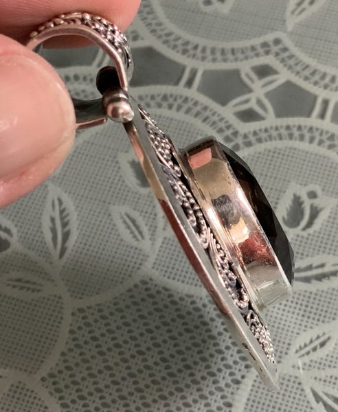 Sterling silver large smokey quartz pendant birthstone for Capricorn (November) Carousel 2