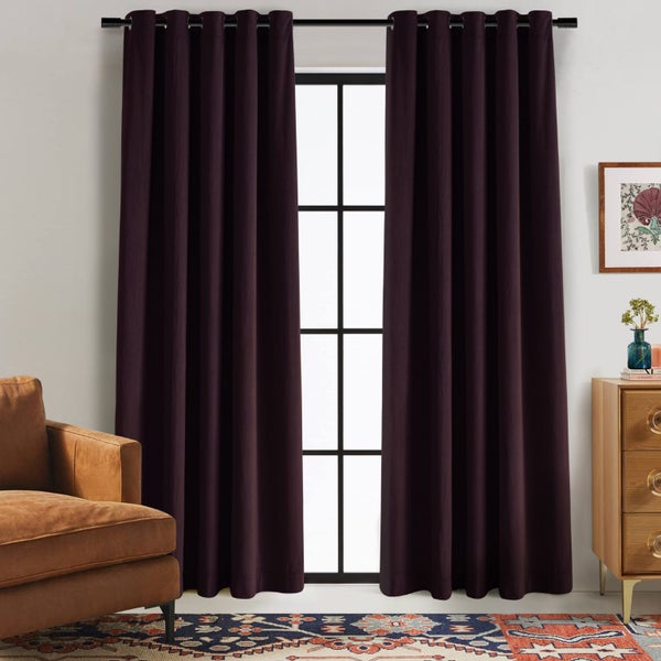 Cadence & Co Byron Matte Velvet 100% Blockout Eyelet Curtain Aubergine 180x223cm Carousel 1