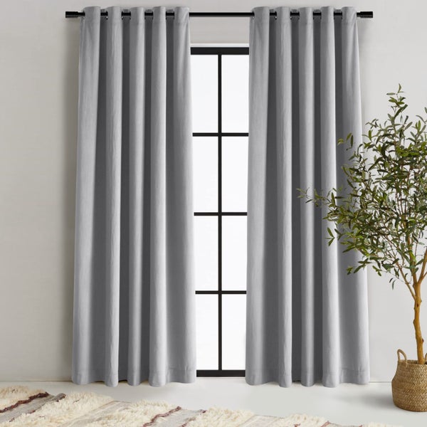 Cadence & Co Byron Matte Velvet 100% Blockout Eyelet Curtains Silver 180x223cm Carousel 1
