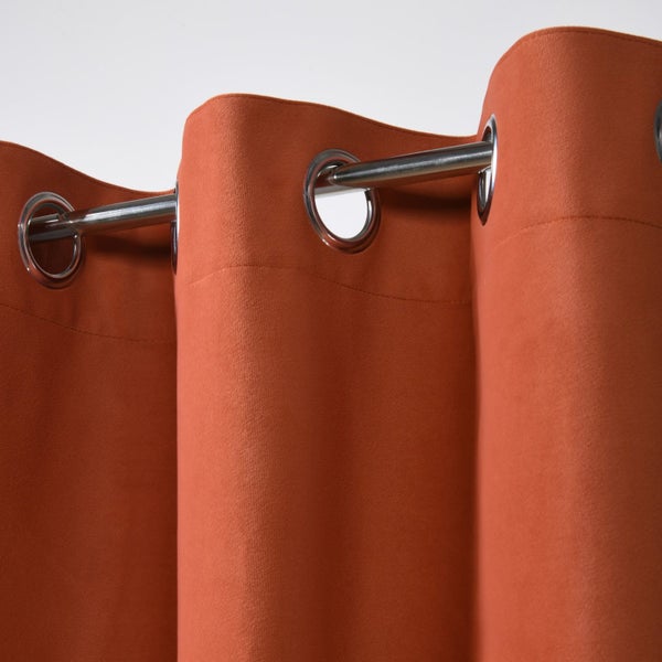 Cadence & Co Byron Matte Velvet 100% Blockout Eyelet Curtains Rust 135x223cm Carousel 2
