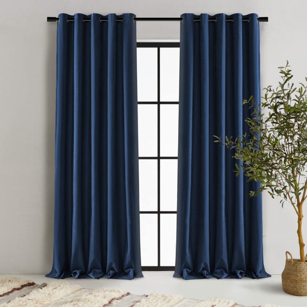 Cadence & Co. Byron Matte Velvet Blockout Eyelet Curtains Ocean Blue 225x223cm Carousel 1