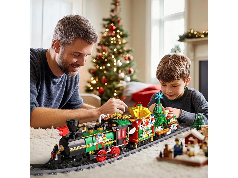 Electric LED Light,Train Track Vehicle Model Building Sets, Christmas Vacation Carousel 7