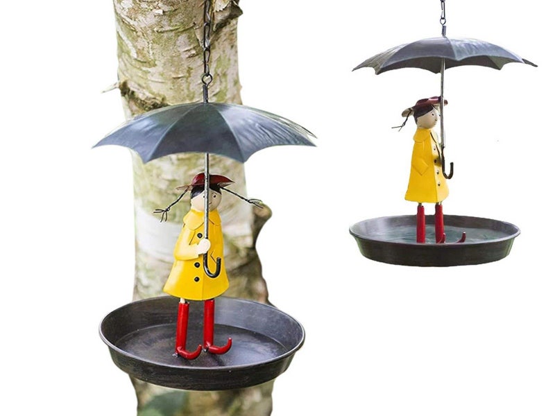 2 X Garden Bird Feeder Ornament Umbrella Girl Hanging Outdoor Decor Feeding Carousel 1