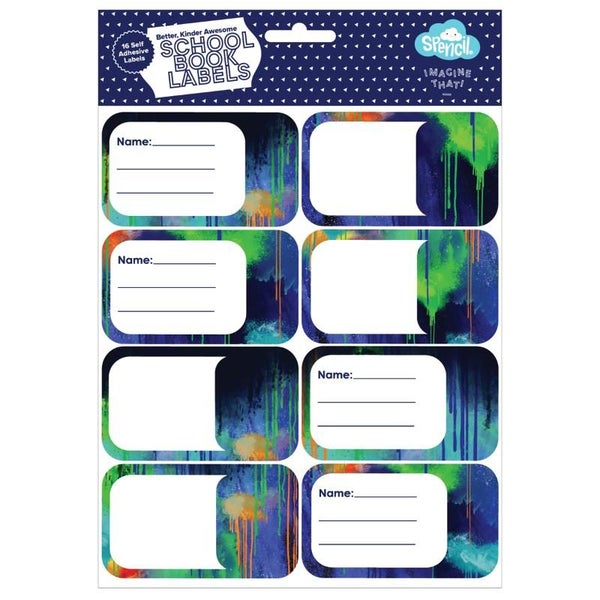 Spencil Colour Drip Name & Subject Labels 16 Pack Carousel 1