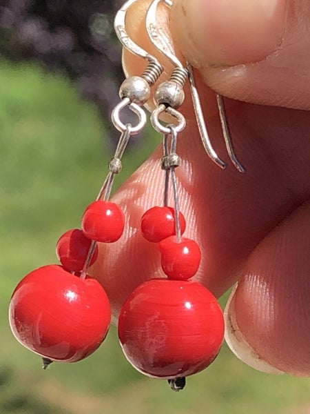 Beautiful Red Bead Earrings W/ Sterling Silver Hooks - 733 Carousel 1